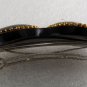Vintage Hair Barrette Plastic Metal Black on Gold Beaded Edge Accessorie