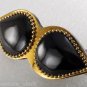 Vintage Hair Barrette Plastic Metal Black on Gold Beaded Edge Accessorie
