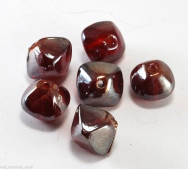 Vintage Red Foil Drilled Through Bicone Glass Bead Findings Set 6 Jewelry Making