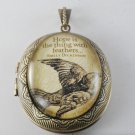 Victorian Style Raw Brass Perfume Locket Emily Dickinson Glass Dome Cabochon