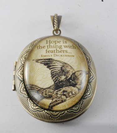 Victorian Style Raw Brass Perfume Locket Emily Dickinson Glass Dome Cabochon