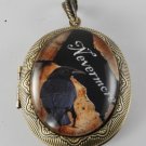 Victorian Style Raw Brass Locket Nevermore Poe Glass Dome Cabochon  Jewelry