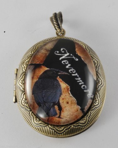 Victorian Style Raw Brass Locket Nevermore Poe Glass Dome Cabochon  Jewelry