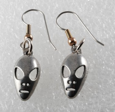 Vintage Silver Metal Alien Earrings Pair Extraterrestrial Head Jewelry
