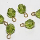 Vintage Set of 6 Olive Green Glass Dangle Bead Finding