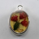 Vintage Dried Flower Encased Glass Silver Pendant