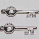Vintage Pair Mini Silver Metal Skeleton Key Charm Pendant