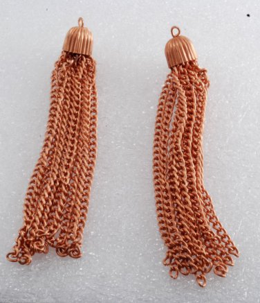 Vintage Metal Tassel Pendant Pair Long Copper Plated Ridged Dome NOS