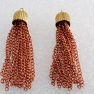 Vintage Metal Tassel Pendant Pair Brass Copper Plated Ridged Dome