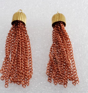 Vintage Metal Tassel Pendant Pair Brass Copper Plated Ridged Dome