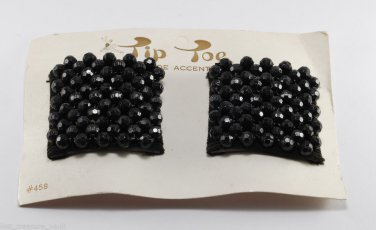 Vintage Pair Tip Toe Shoe Clips #458 Black Bead Shoe Accessories New on Card
