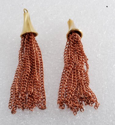 Vintage Metal Tassel Pendant Pair Gold Copper Plated Cut Dome NOS