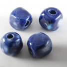 Vintage Set of 4 Square Blue Glass Beads Rounded Edges Jewelry Making