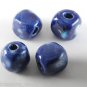 Vintage Set of 4 Square Blue Glass Beads Rounded Edges Jewelry Making