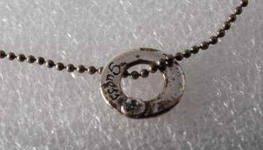 Guess Bead Chain Ladies Necklace Rhinestone Silver Tone Metal Tarnished