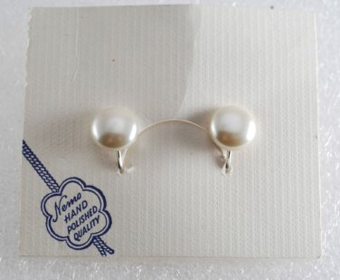 Vintage 60's Nemo Hand Polished Quality Faux Pearl Screw Back Earrings NOC