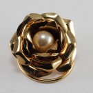 Vintage Gold Metal Rose Scarf Clip Jewelry Faux Pearl Center Accessorie
