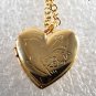 Vintage Gold Tone Heart Locket Necklace Jewelry Flower Etched