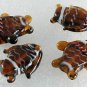 Vintage Set of 4 Tortoise WHite Striped Fish Glass Bead Findings Drilled Through