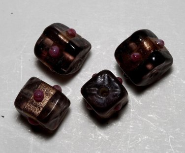Vintage Purple Square Lampwork Set 4 Glass Bead Finding