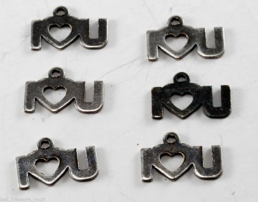 Vintage Lot 6 Silver I Heart U Tiny Pendant Findings  Jewelry Making