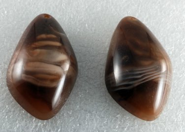 Vintage Pair Lucite Flat Back Pendant Milky Stripe Brown Jewelry Making Pair
