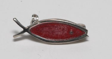 Vintage Pink Silver Metal Religious Jesus Fish Pin