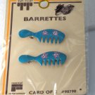 Vintage Tip Top Hair Barrette Enamel Comb Pair Faberge Wire Back Blue NOC