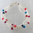 Vintage White Colorful Seed Bead Bracelet 8" 3 Strand Silver Metal Jewelry