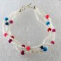 Vintage White Colorful Seed Bead Bracelet 8" 3 Strand Silver Metal Jewelry