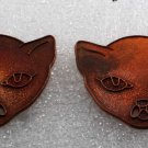 Vintage Pair Cat Face Stampings Brass/Copper 38mm Glueing Jewelry Making