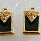 Vintage Gold PLated Enamel Rhinestone Purse Wallet Pendant Pair Jewelry Making