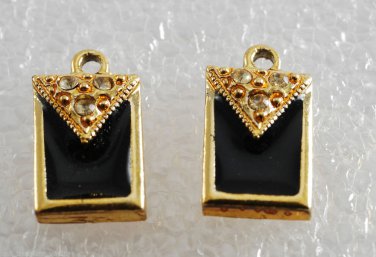 Vintage Gold PLated Enamel Rhinestone Purse Wallet Pendant Pair Jewelry Making