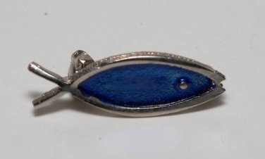 Vintage Blue Silver Metal Religious Jesus Fish Pin