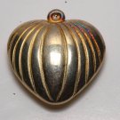 Vintage Gold Metal Striped Puffed Heart Charm Pendant