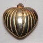 Vintage Gold Metal Striped Puffed Heart Charm Pendant