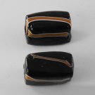 Vintage Set of 2 BLack Striped Rectangle Blocks  Drilled Through Glass Beads