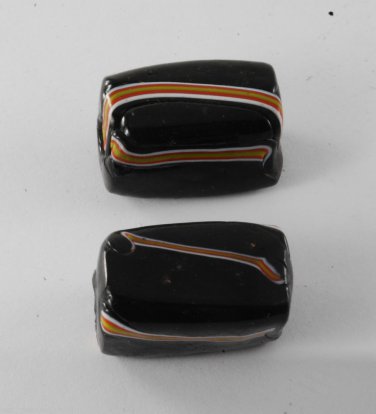 Vintage Set of 2 BLack Striped Rectangle Blocks  Drilled Through Glass Beads