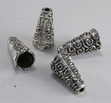 Vintage Bugle Silver Solid Filigree Bead Caps 4