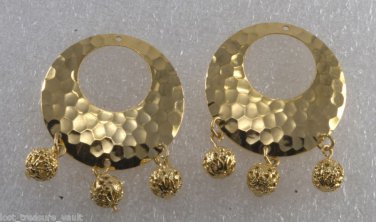 Vintage Pair Hammered Metal Filigree Ball Pendants