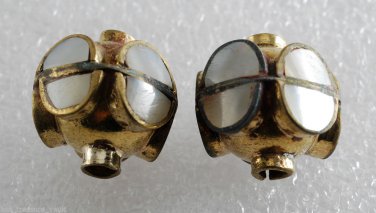 Vintage Gold Plated Metal Abalone Inlay Bead Finding Pair Jewelry Making
