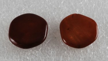 Vintage Flat Drilled Through Stone Chips Brown Tan Iridescent Bead Findings Pair