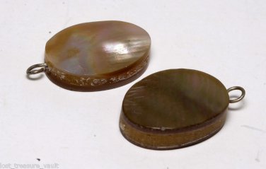 Vintage Abalone Bone Center Dangle Findings Pair