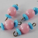 Vintage Set of 4  Pink and Blue Plastic Connector Beads Finding