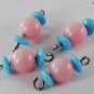 Vintage Set of 4 Pink and Blue Plastic Connector Beads Finding