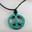 Dyed Howlite Stone Blue Peace Sign Adjustable Black Cord  Necklace Jewelry