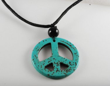 Dyed Howlite Stone Blue Peace Sign Adjustable Black Cord  Necklace Jewelry