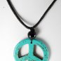 Dyed Howlite Stone Blue Peace Sign Adjustable Black Cord  Necklace Jewelry