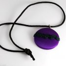 Vintage Purple Decorative Button Necklace 16" Tied Satin Cord Silver & Fabric
