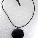 Vintage Black Decorative Button Necklace 16" Tied Satin Cord Silver & Fabric